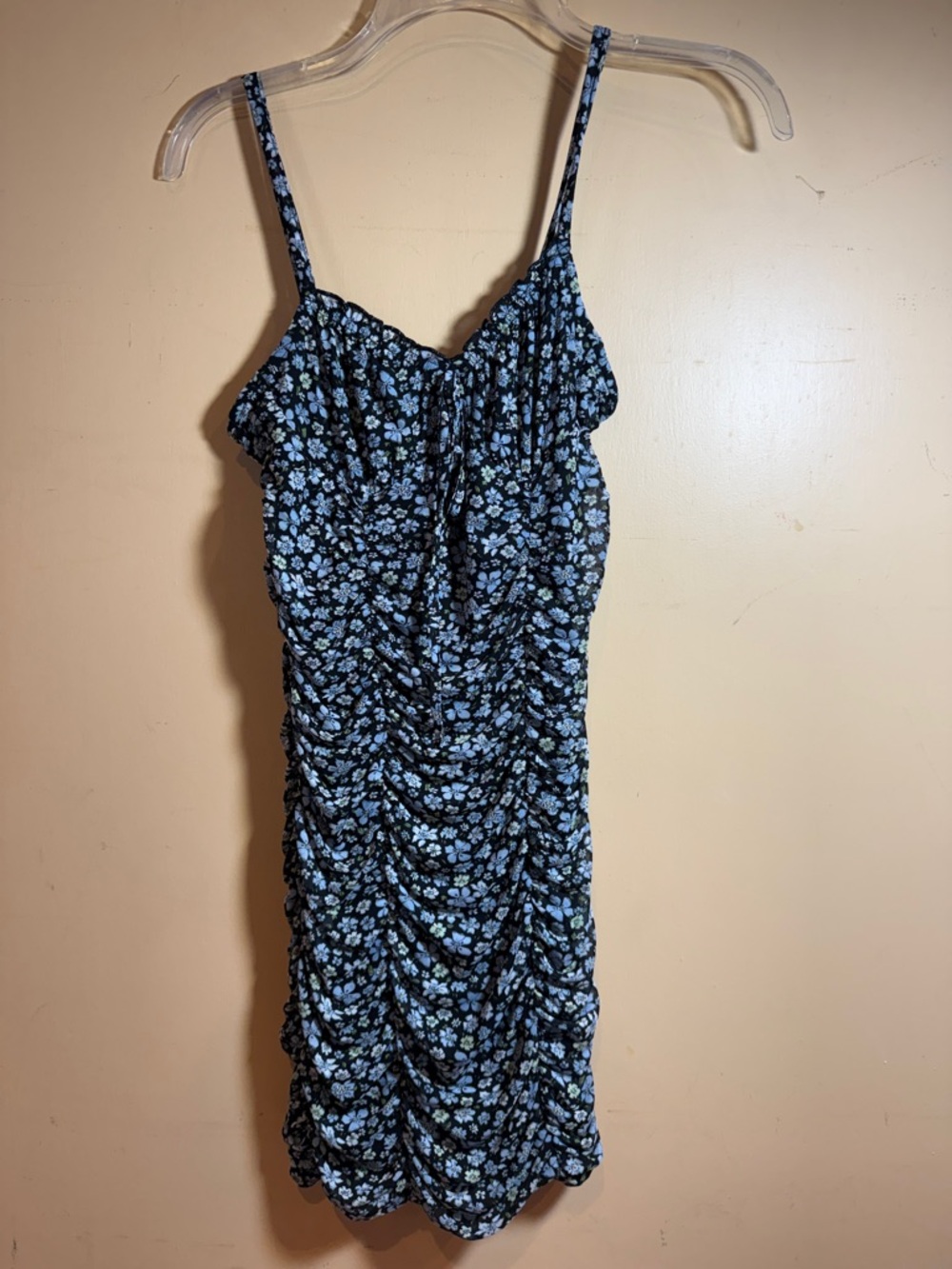NWT, Divided Black Floral Mini Dress with Blue and White Flowers XS